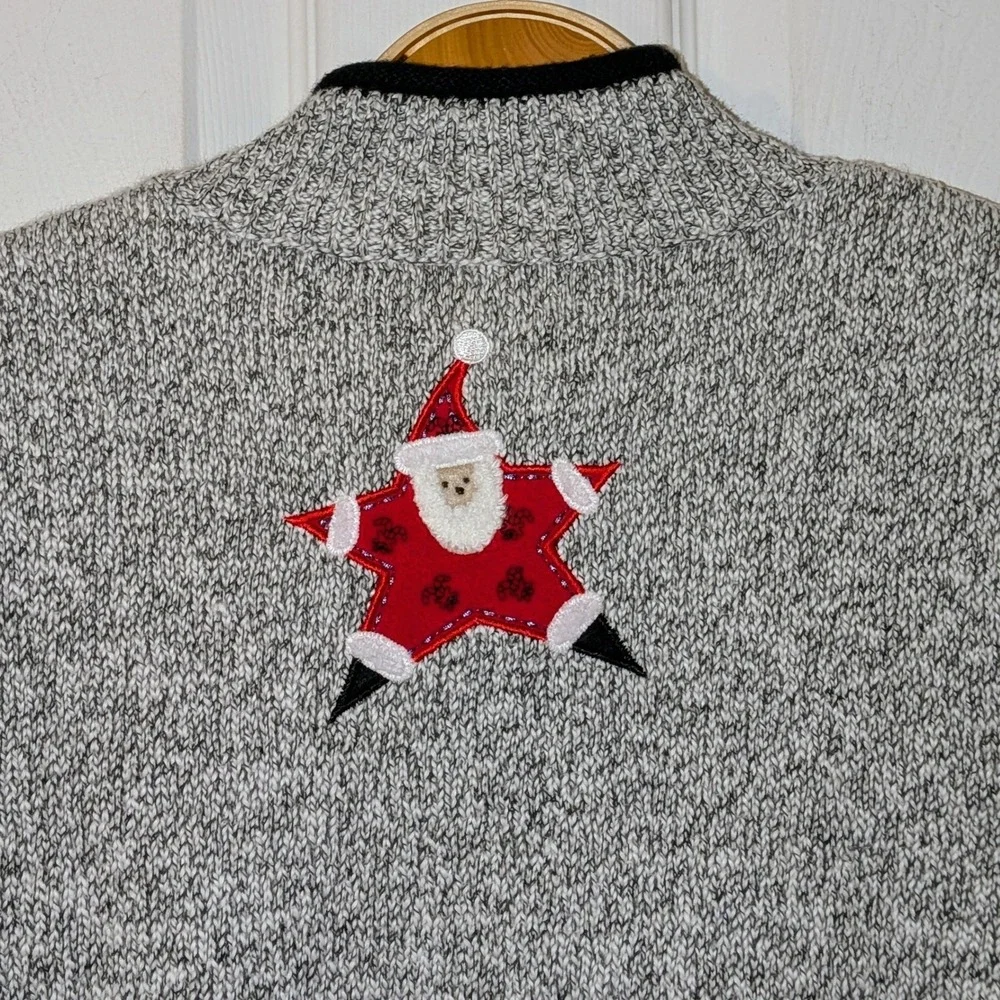 Christopher & Banks Christmas‎ Sweater Womens Medium Grey Santa Star Quarter Zip
